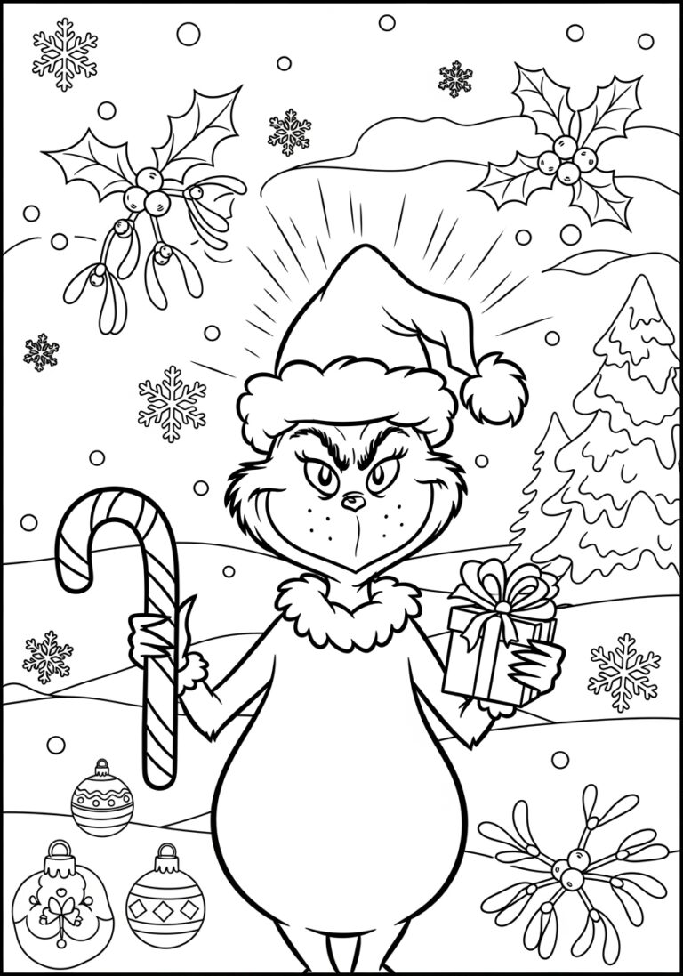 grinch cute christmas coloring page for kids"